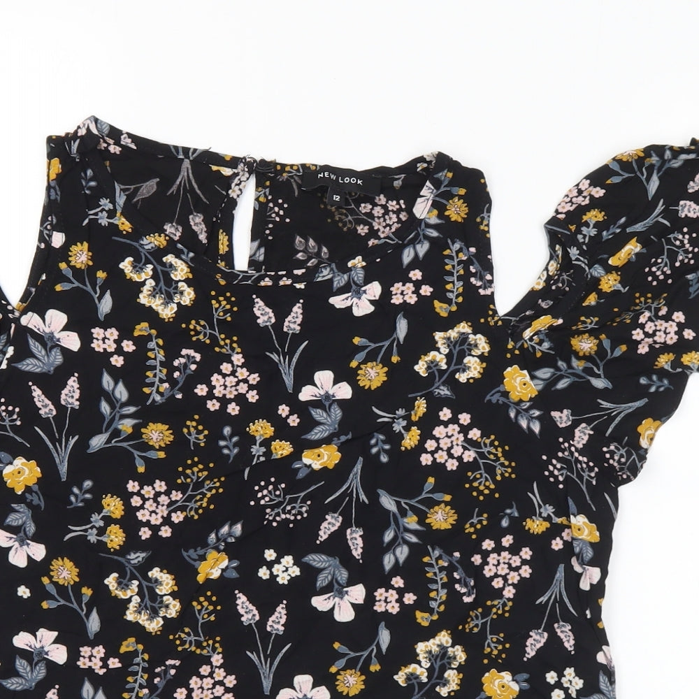 New Look Womens Multicoloured Floral Viscose Basic Blouse Size 12 Round Neck
