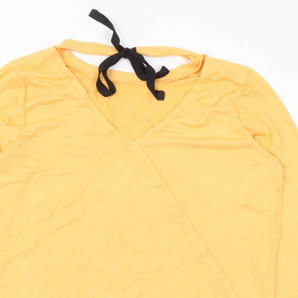 River Island Womens Orange V-Neck Viscose Pullover Jumper Size 10