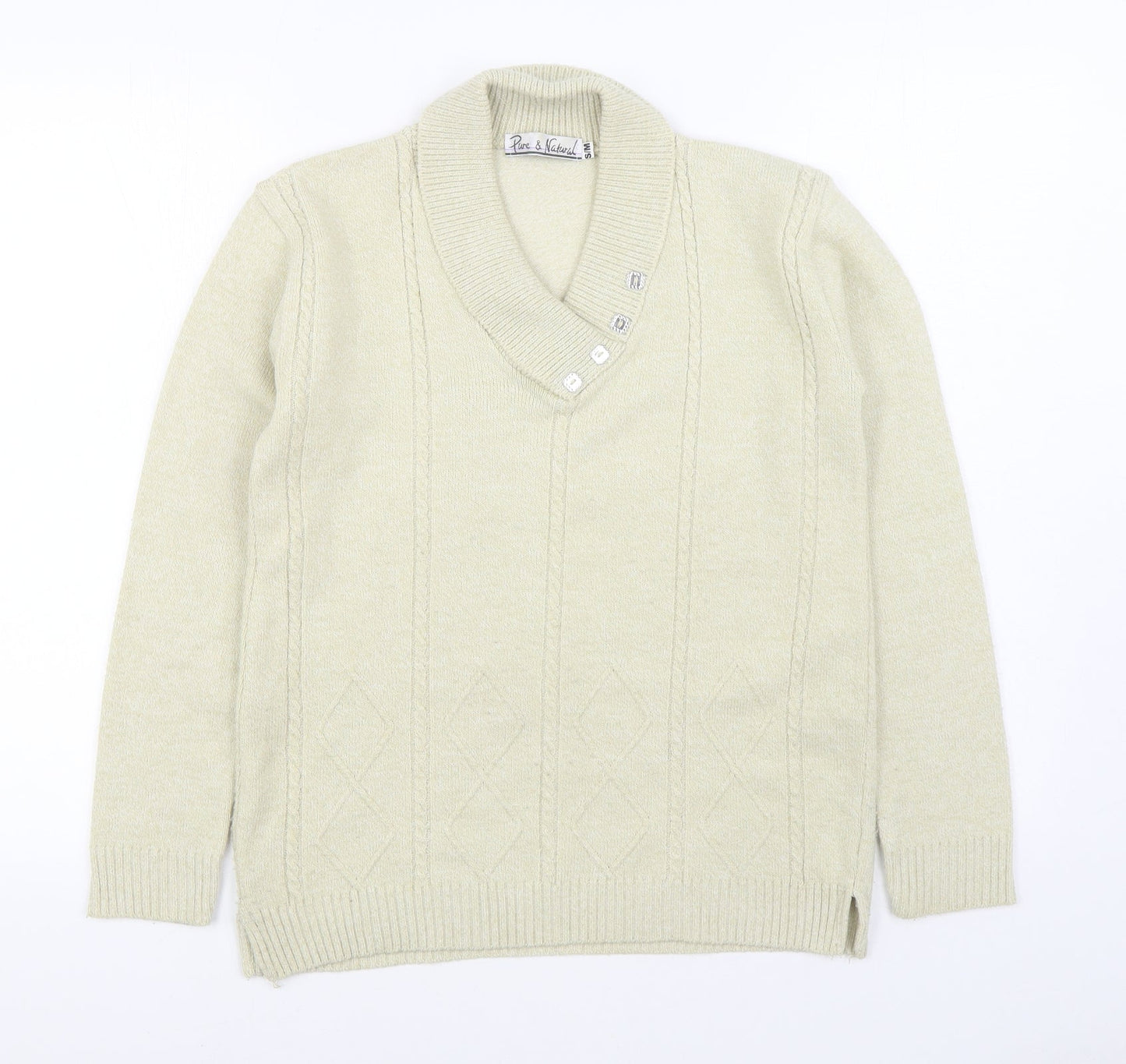 Pure & Natural Womens Beige V-Neck Acrylic Pullover Jumper Size S