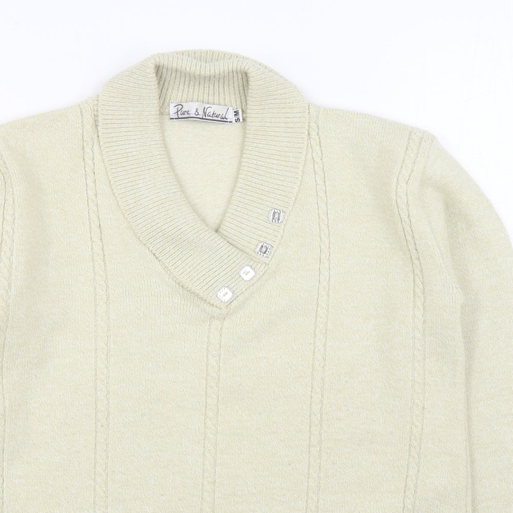 Pure & Natural Womens Beige V-Neck Acrylic Pullover Jumper Size S