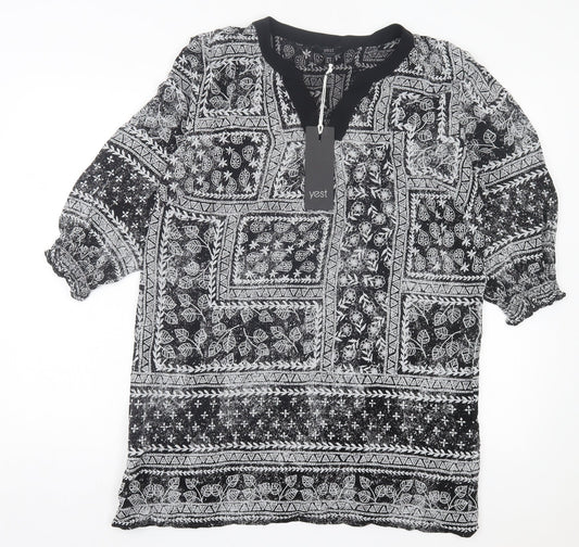 Yest Womens Black Geometric Polyester A-Line Size 10 V-Neck Pullover
