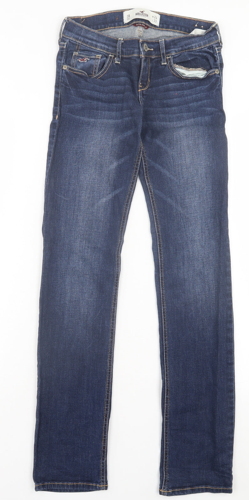 Hollister Womens Blue Cotton Straight Jeans Size 24 in L33 in Regular Button -