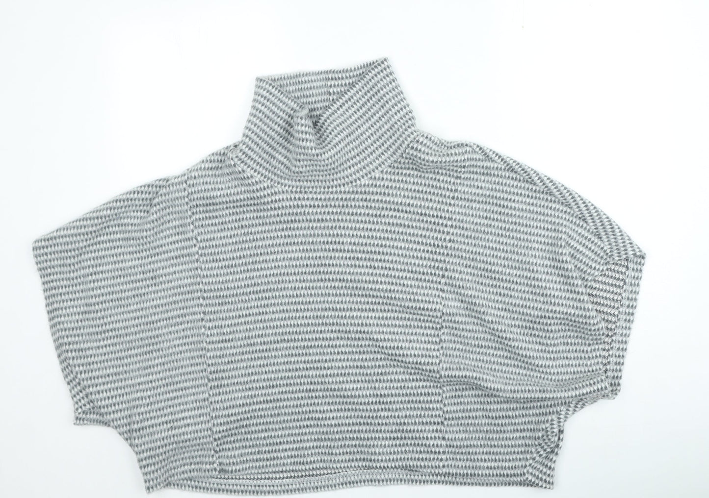 Preworn Womens Grey High Neck Geometric Acrylic Shrug Jumper One Size