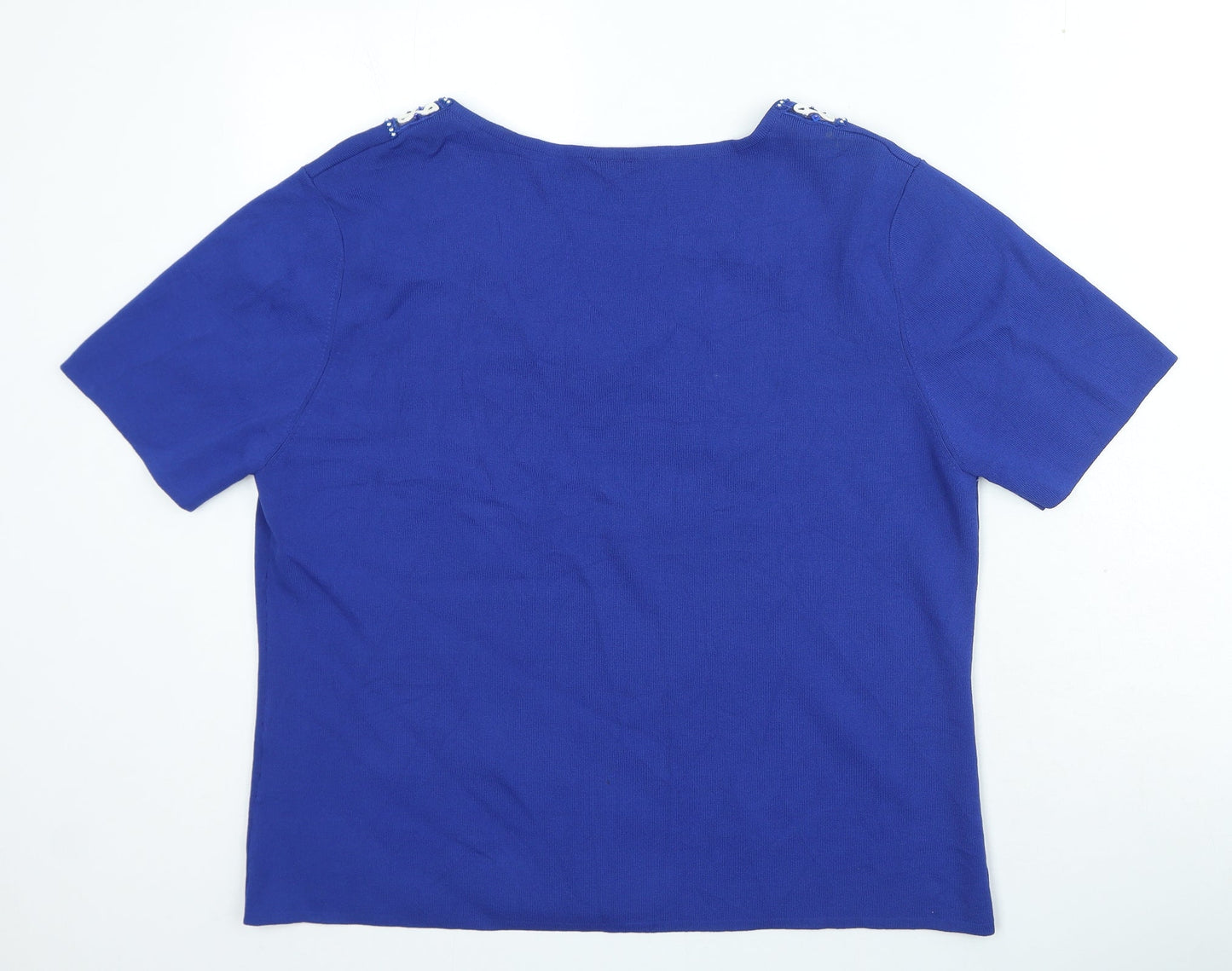 Preworn Womens Blue Viscose Basic T-Shirt Size XL V-Neck