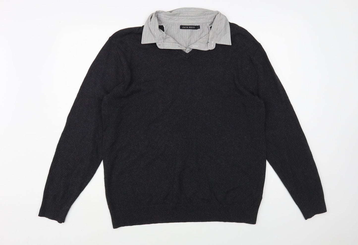 Jack Reed Mens Grey Collared Cotton Pullover Jumper Size L