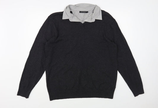 Jack Reed Mens Grey Collared Cotton Pullover Jumper Size L