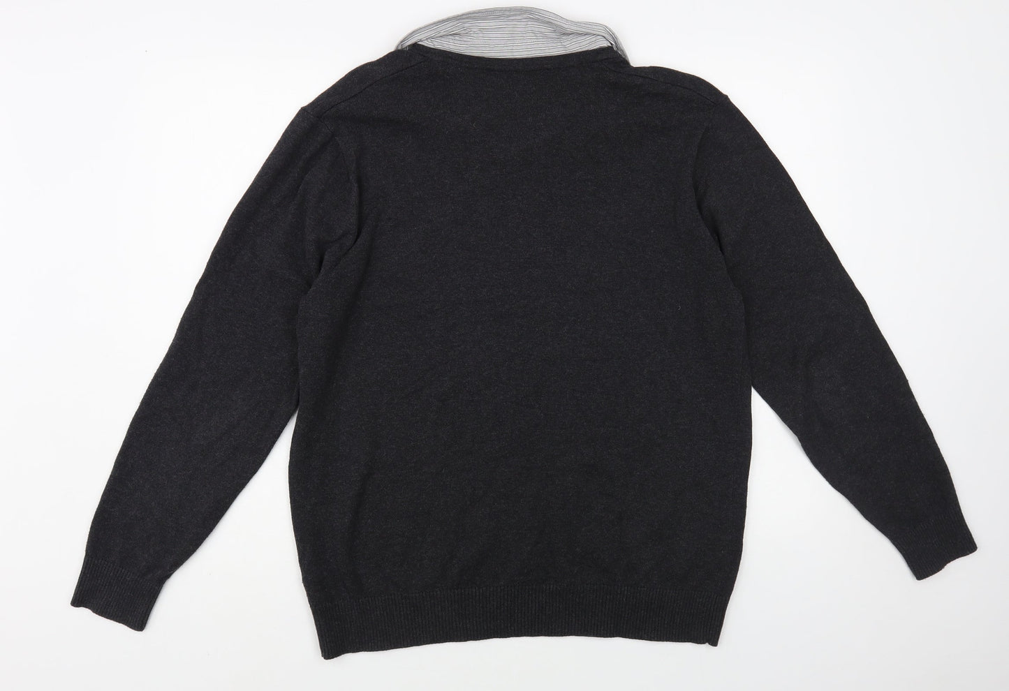 Jack Reed Mens Grey Collared Cotton Pullover Jumper Size L