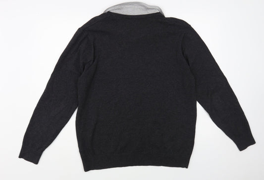 Jack Reed Mens Grey Collared Cotton Pullover Jumper Size L