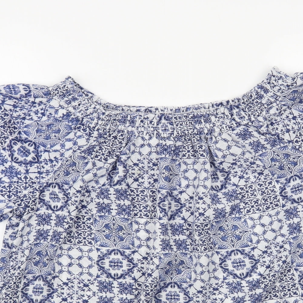 Gina Womens Blue Paisley Polyester Basic Blouse Size 12 Boat Neck