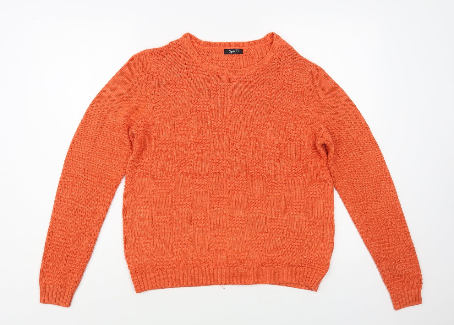 Spirit Womens Orange Crew Neck Acrylic Pullover Jumper Size 12