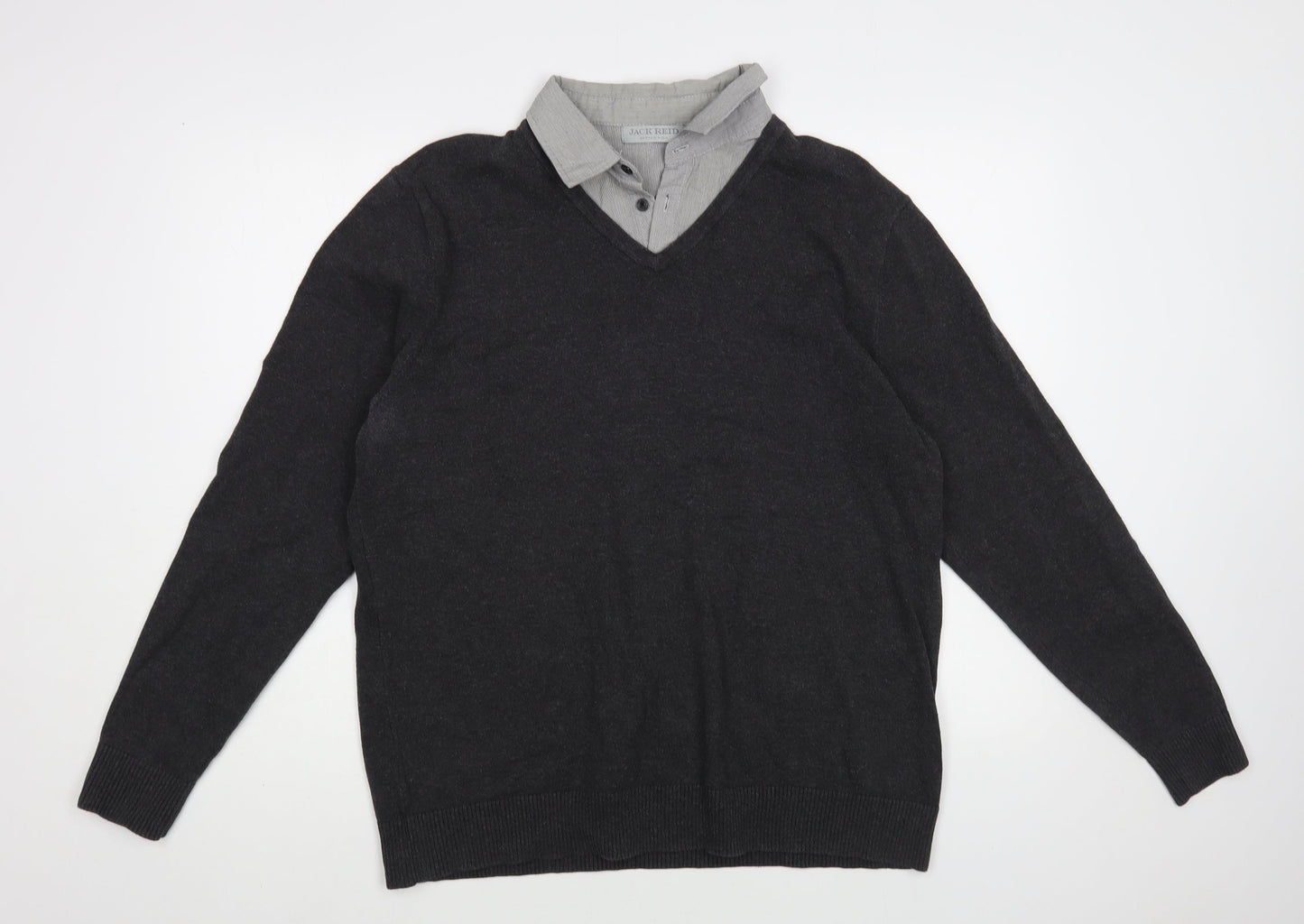 Jack Reid Womens Grey Collared Cotton Pullover Jumper Size L