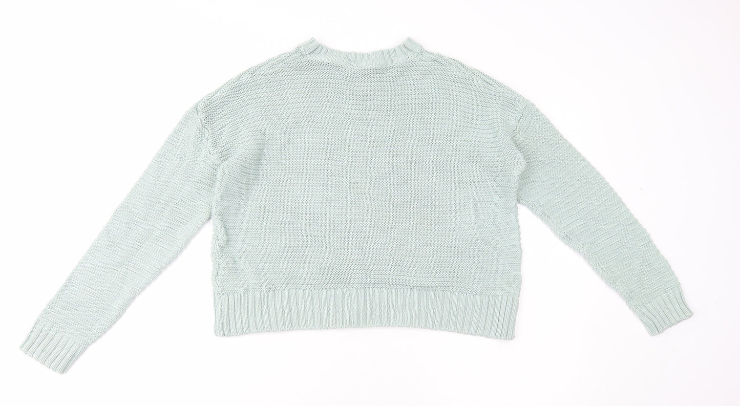 Divided by H&M Womens Green Boat Neck Cotton Pullover Jumper Size S
