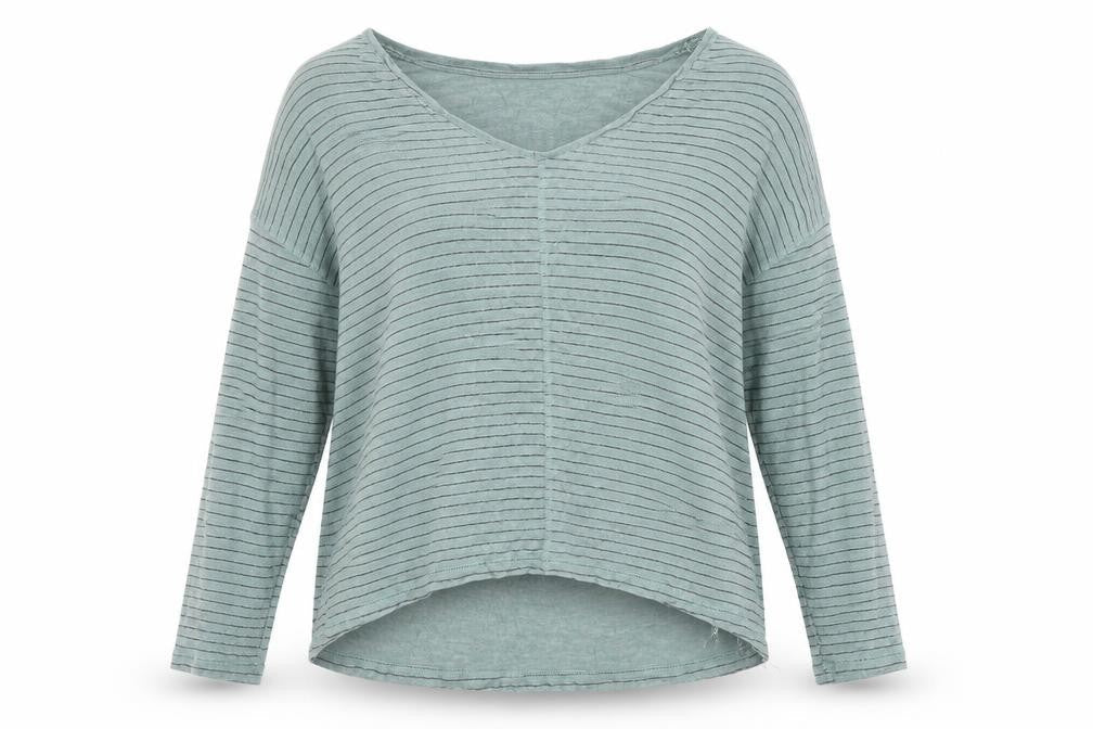 Dunnes Womens Green Striped Viscose Basic Blouse Size L Round Neck
