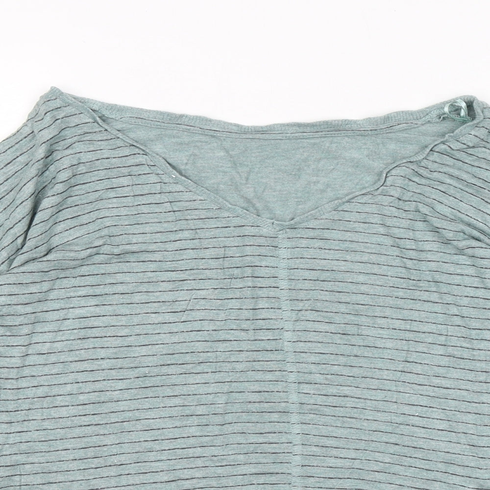 Dunnes Stores Womens Green Striped Viscose Basic Blouse Size L Round Neck
