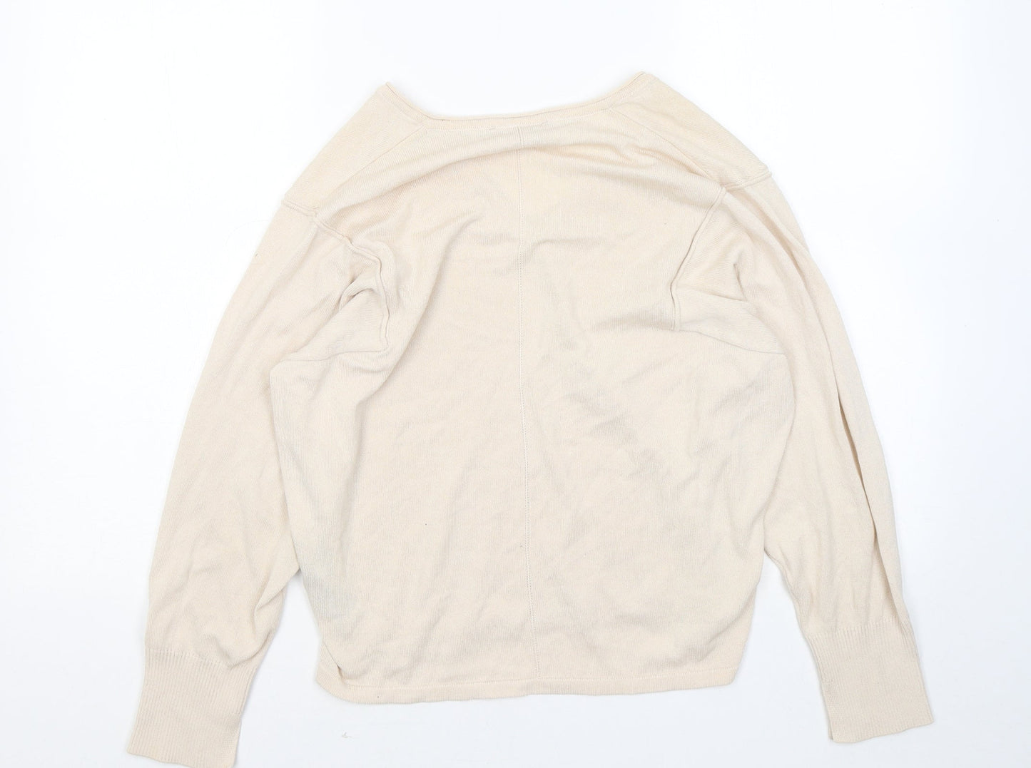 Marks and Spencer Womens Beige V-Neck Viscose Pullover Jumper Size 10