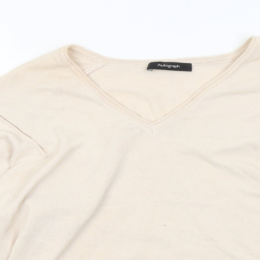 Marks and Spencer Womens Beige V-Neck Viscose Pullover Jumper Size 10