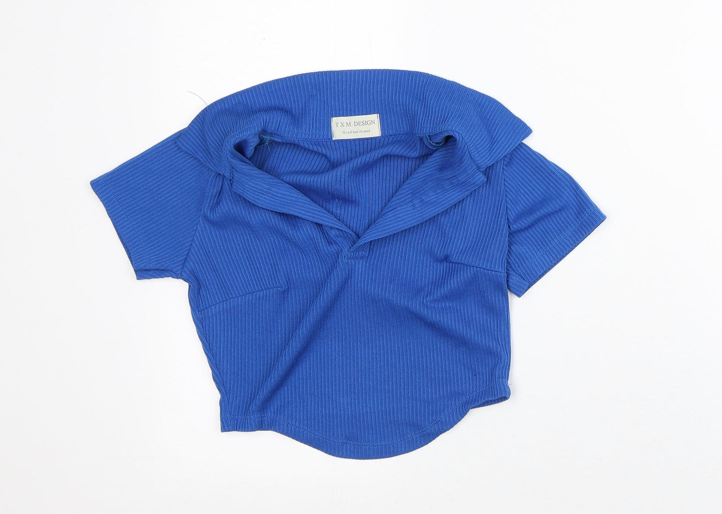 TXM Womens Blue Polyester Cropped T-Shirt Size S Collared