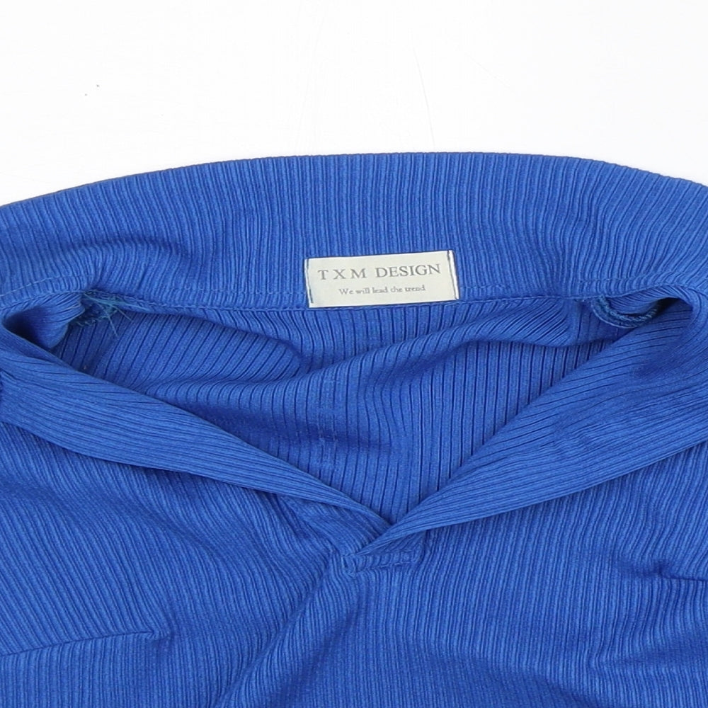 TXM Womens Blue Polyester Cropped T-Shirt Size S Collared