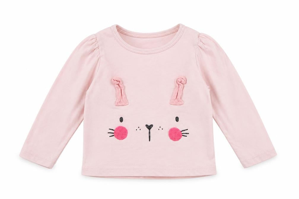 Primark Girls Pink Cotton Basic T-Shirt Size 9-12 Months Crew Neck - Bunny