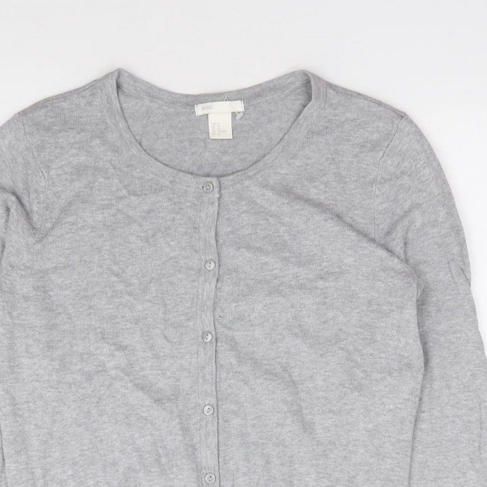 H&M Womens Grey Round Neck 100% Cotton Cardigan Jumper Size M