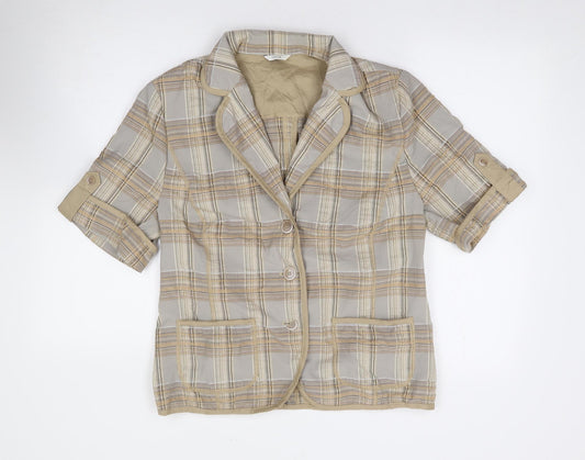 LUCIA Womens Beige Plaid Jacket Size S Button