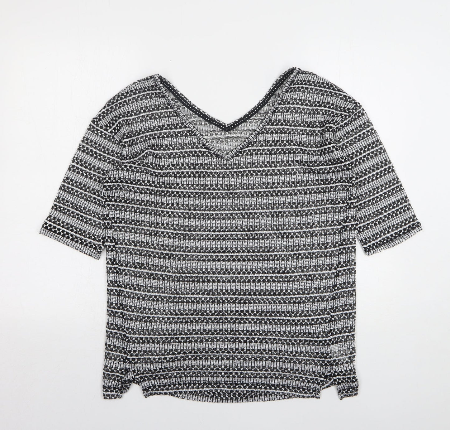 NEXT Womens Grey V-Neck Geometric Polyester Pullover Jumper Size 10