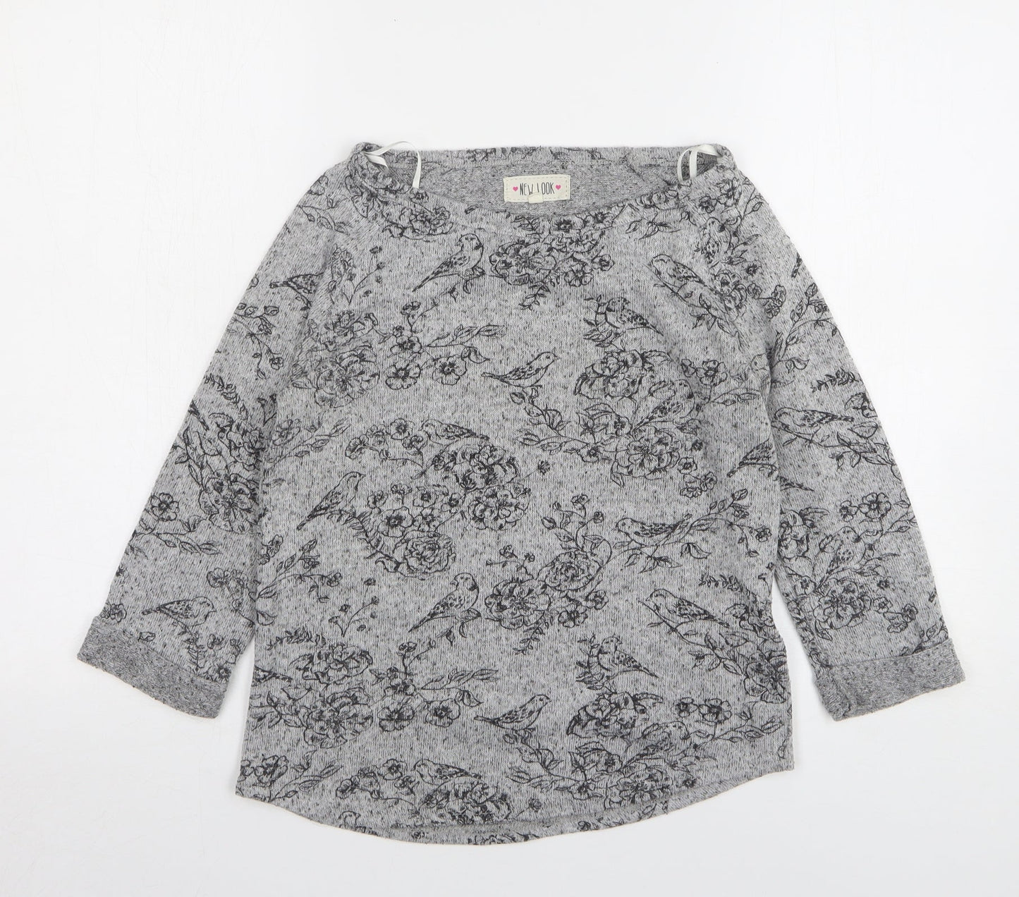 New Look Womens Grey Round Neck Floral Polyester Pullover Jumper Size 8