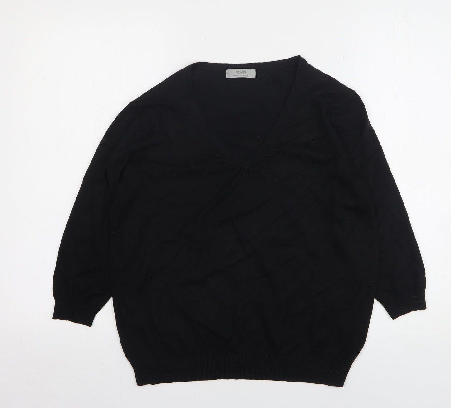 Marks and Spencer Womens Black V-Neck Viscose Pullover Jumper Size 14