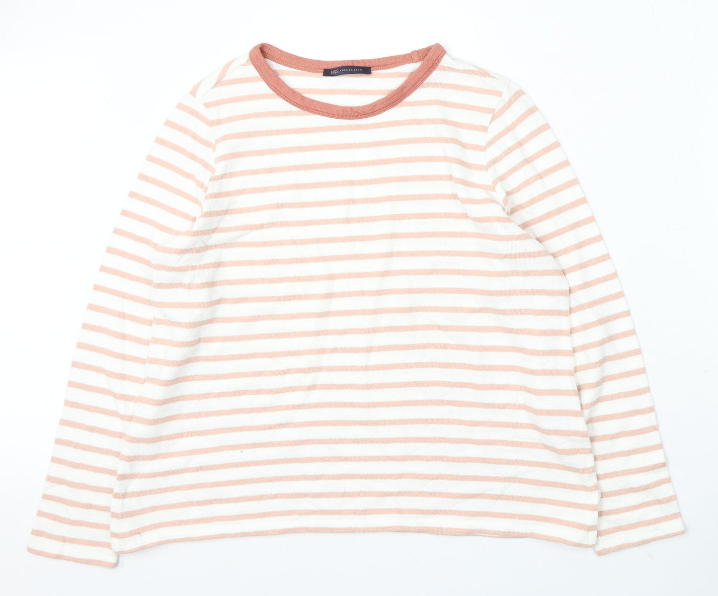 Marks and Spencer Womens Multicoloured Round Neck Striped Cotton Pullover Jumper Size 16