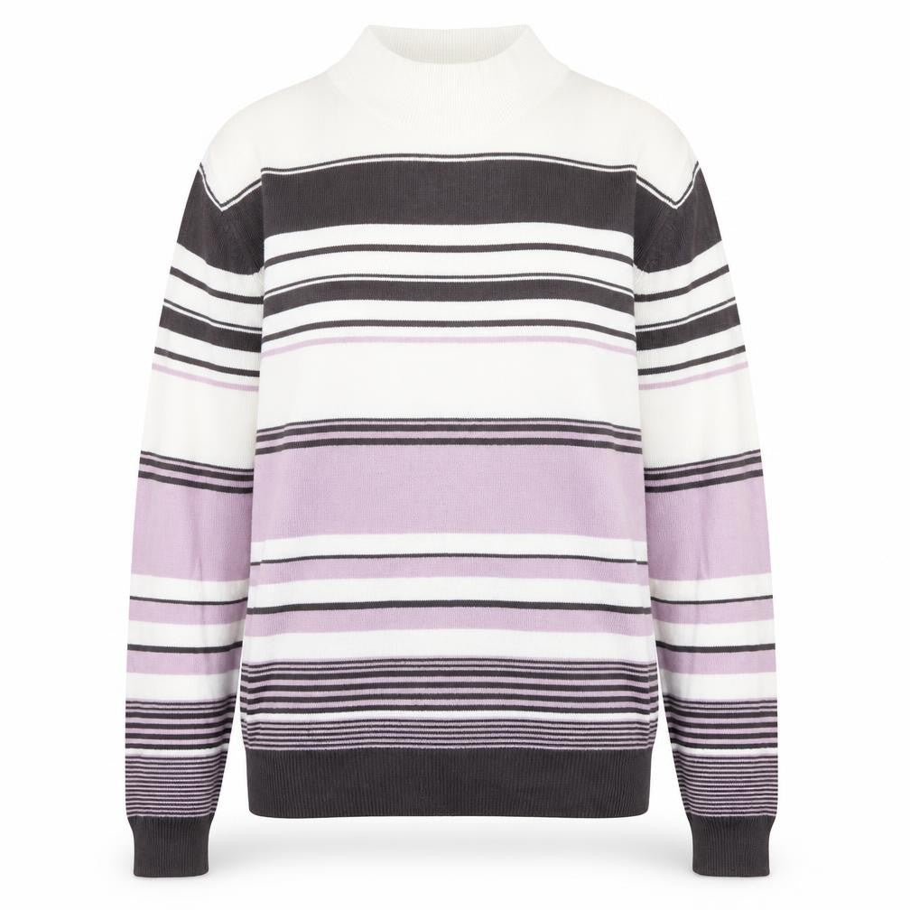Marks and Spencer Womens Multicoloured Mock Neck Striped Acrylic Pullover Jumper Size 12
