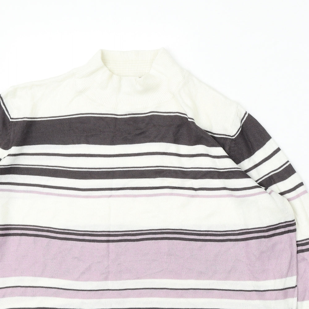 Marks and Spencer Womens Multicoloured Mock Neck Striped Acrylic Pullover Jumper Size 12