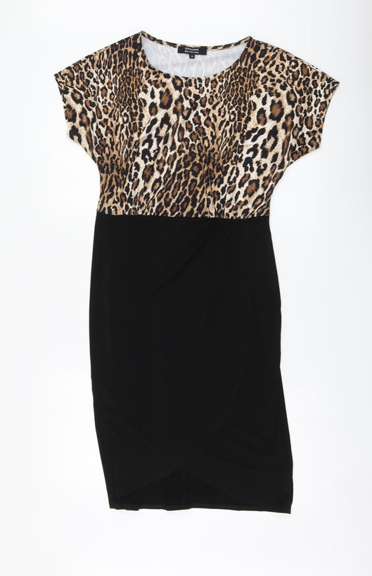 JD Wiliams Womens Black Animal Print Polyester A-Line Size 10 Round Neck