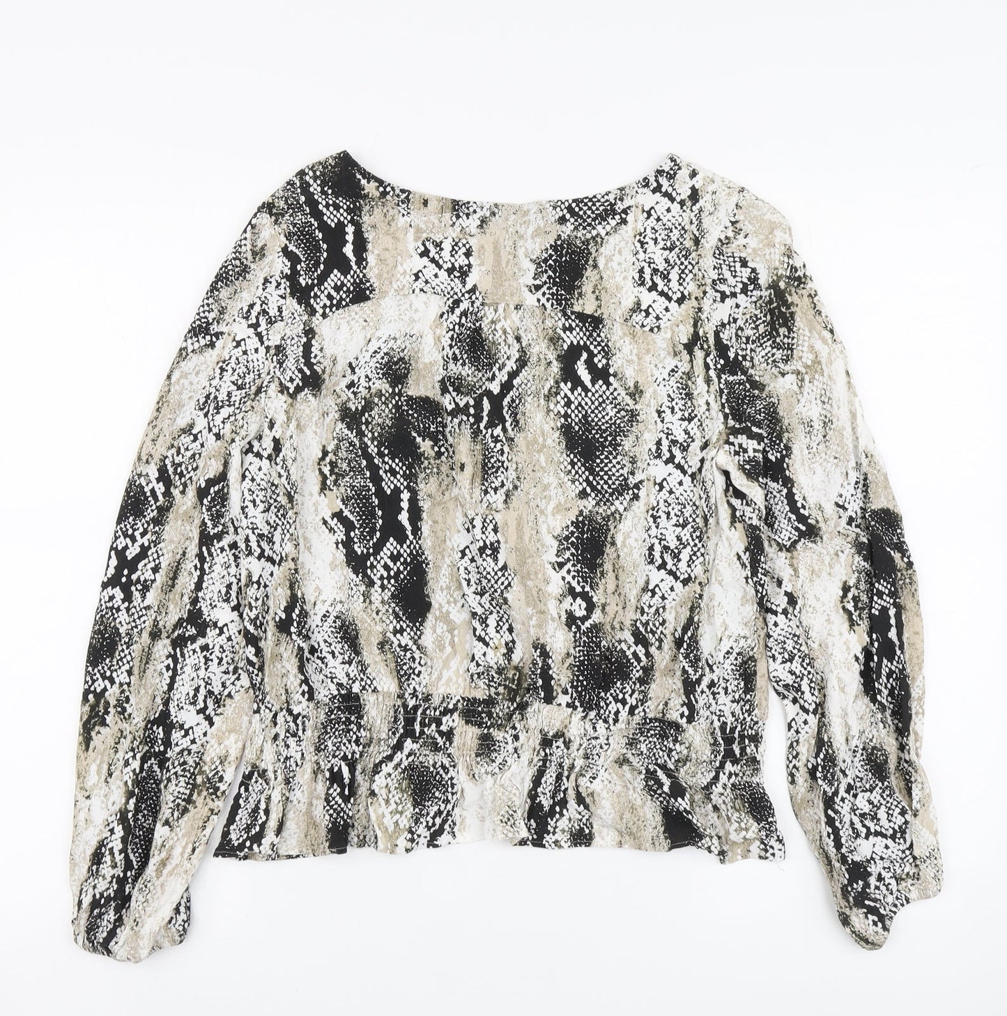 Marks and Spencer Womens Beige Animal Print Polyester Basic Blouse Size 10 Round Neck