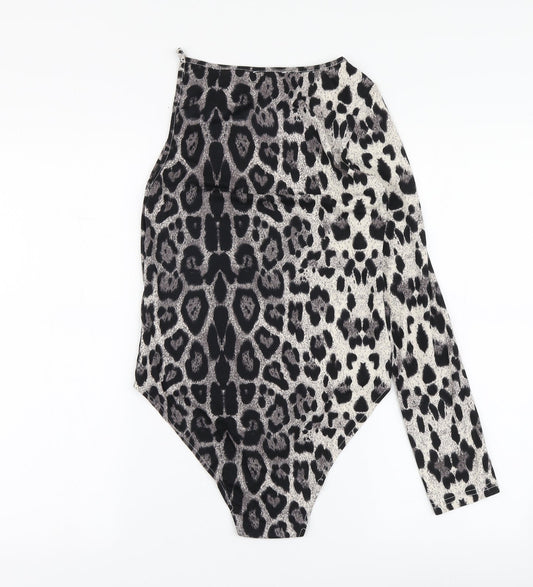 AX Womens Grey Animal Print Polyester Bodysuit One-Piece Size 12