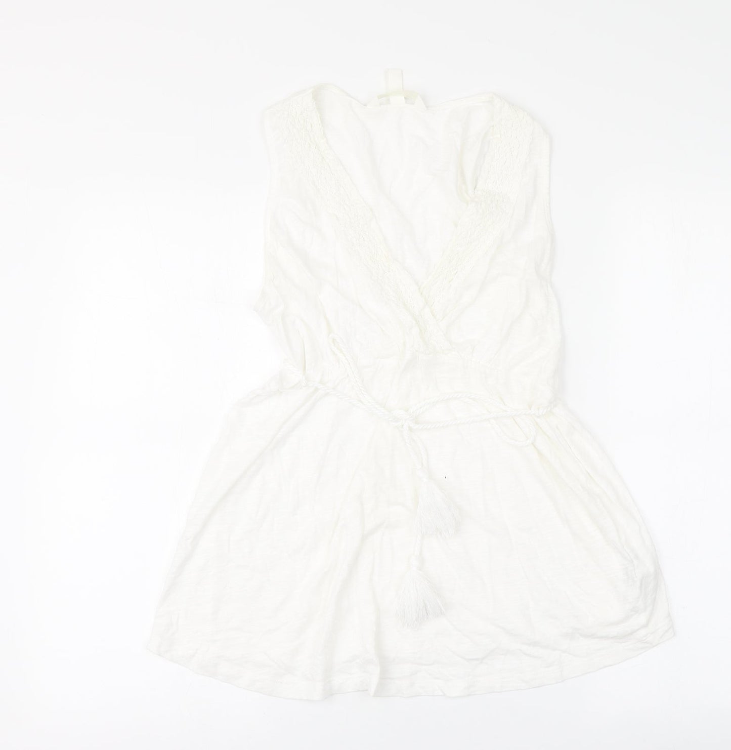 H&M Womens White Cotton Basic Blouse Size M V-Neck