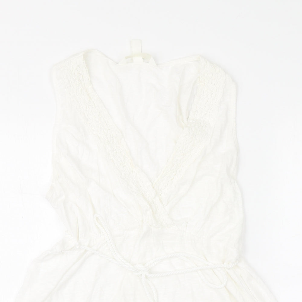 H&M Womens White Cotton Basic Blouse Size M V-Neck
