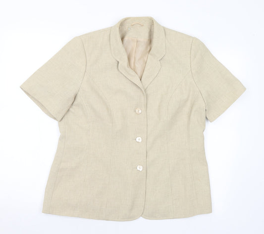 Preworn Womens Beige Polyester Jacket Suit Jacket Size 14