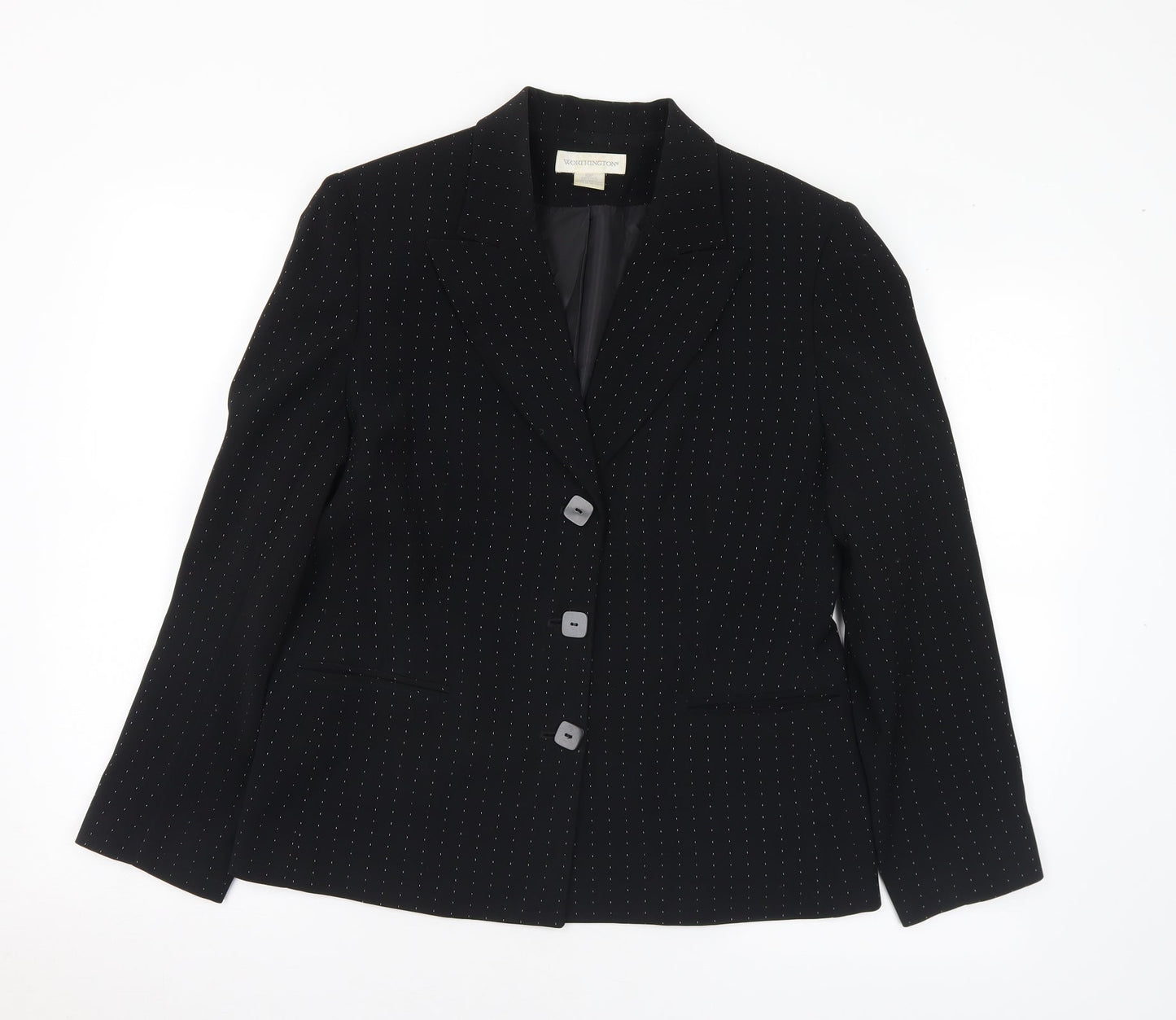 Worthington Industries Womens Black Geometric Polyester Jacket Suit Jacket Size 10