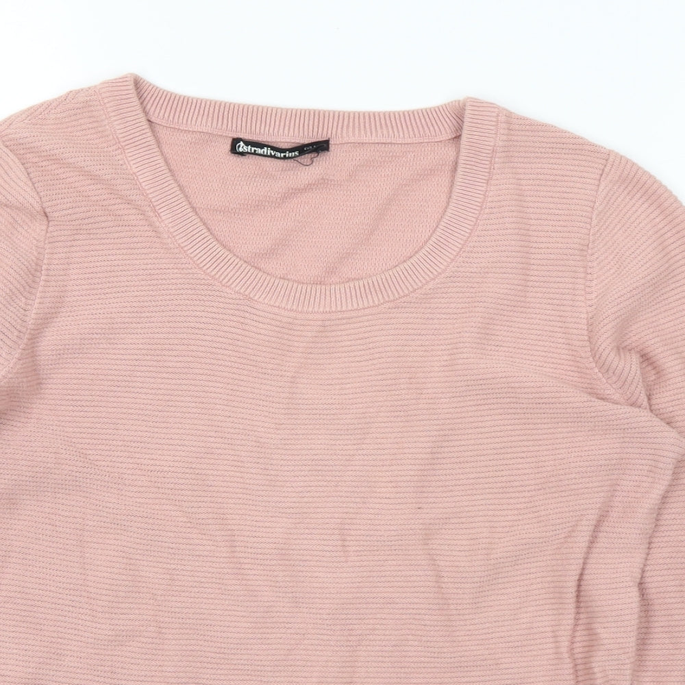 Stradivarius Womens Pink Scoop Neck Acrylic Pullover Jumper Size S