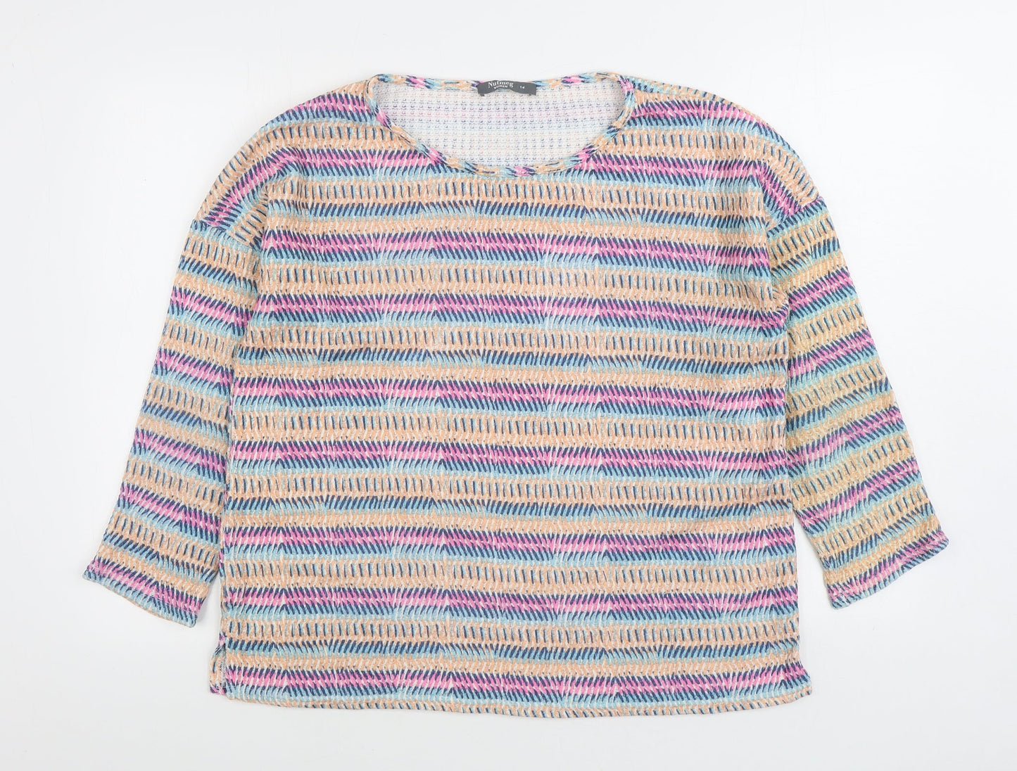Nutmeg Womens Multicoloured Striped Polyester Pullover Sweatshirt Size 14 Pullover