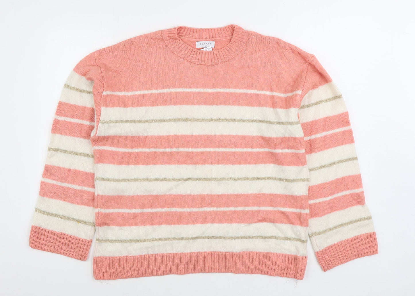 Matalan Womens Pink Round Neck Striped Acrylic Pullover Jumper Size L