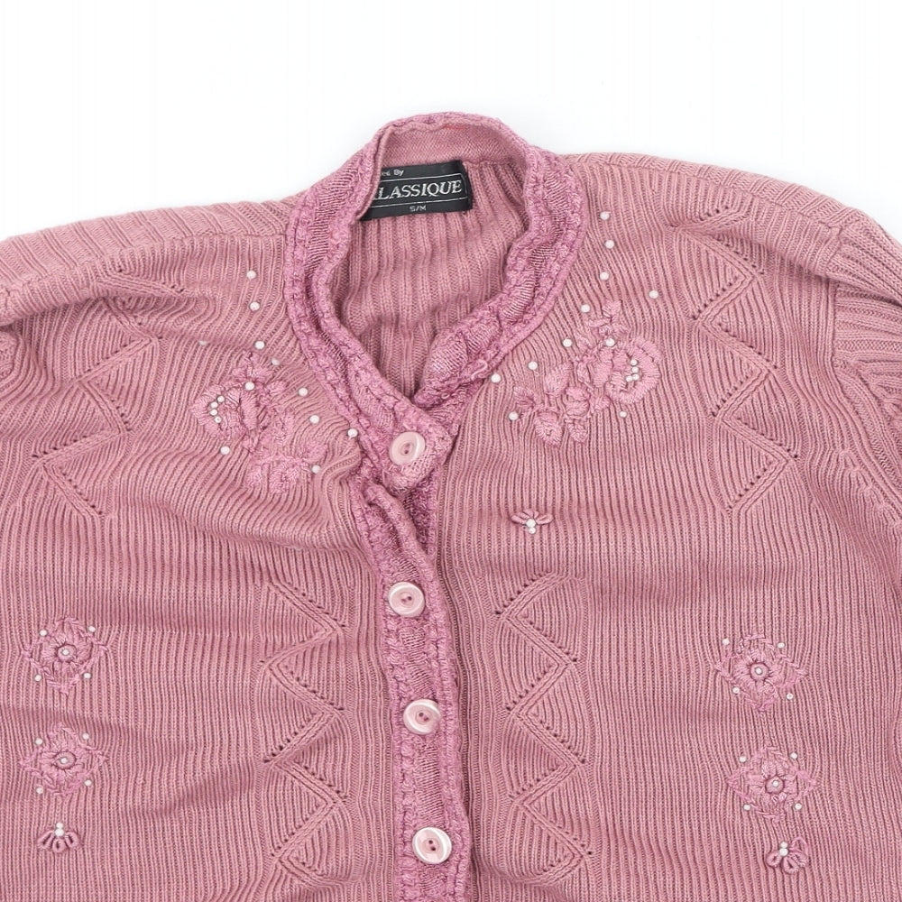 klassique Womens Pink Round Neck Acrylic Cardigan Jumper Size S