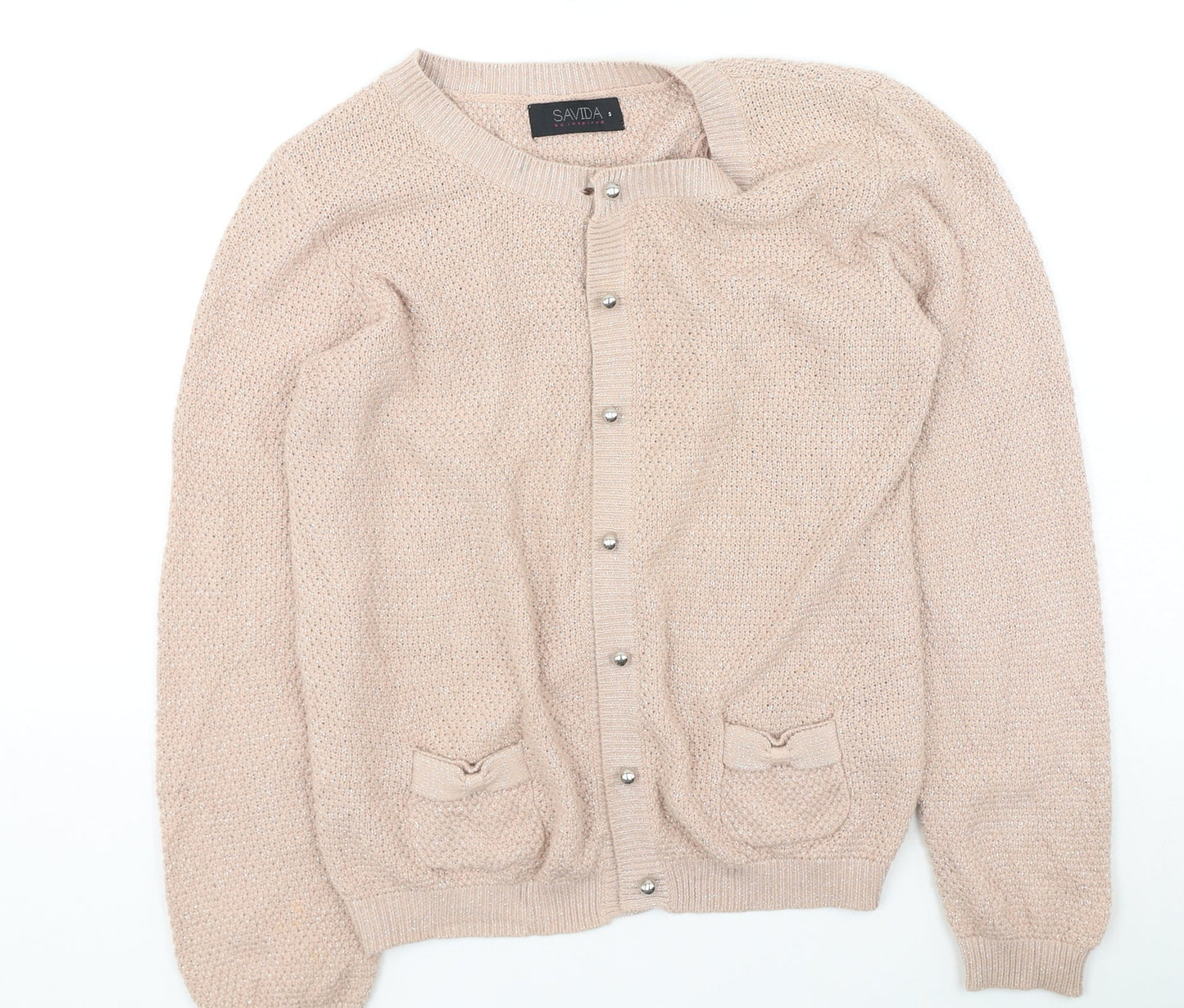 savida Womens Pink Round Neck Cotton Cardigan Jumper Size S