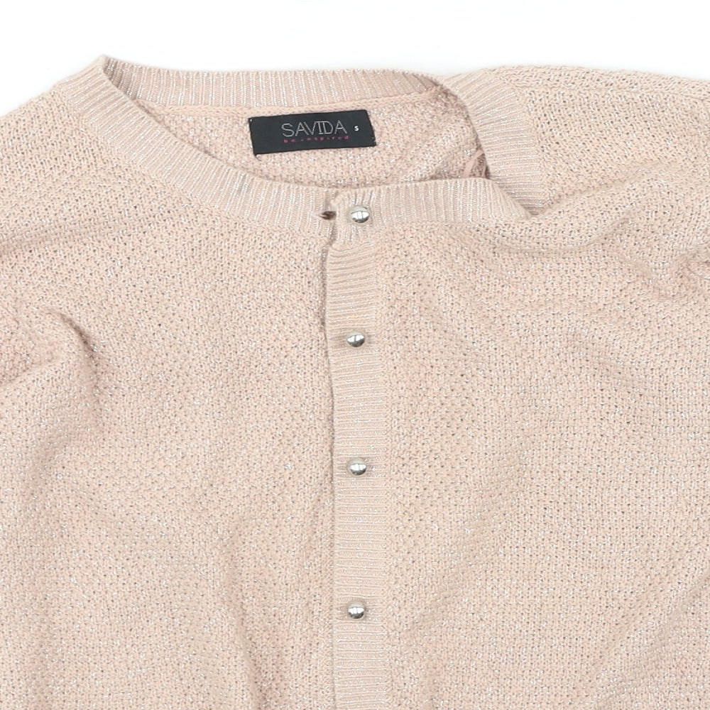 savida Womens Pink Round Neck Cotton Cardigan Jumper Size S