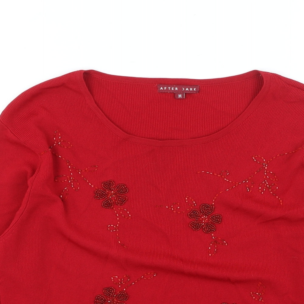 After Dark Womens Red Round Neck Rayon Pullover Jumper Size M