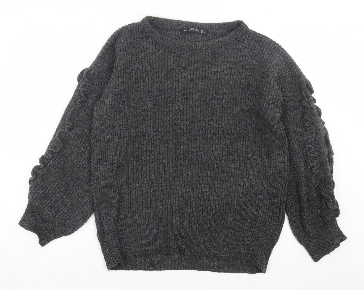 Mn Knit Womens Grey Crew Neck Acrylic Pullover Jumper Size M