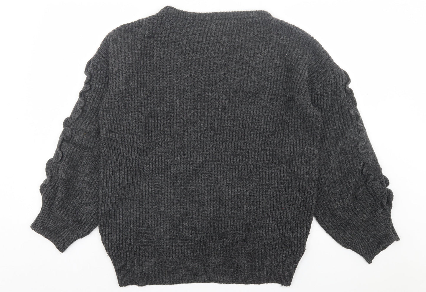 Mn Knit Womens Grey Crew Neck Acrylic Pullover Jumper Size M