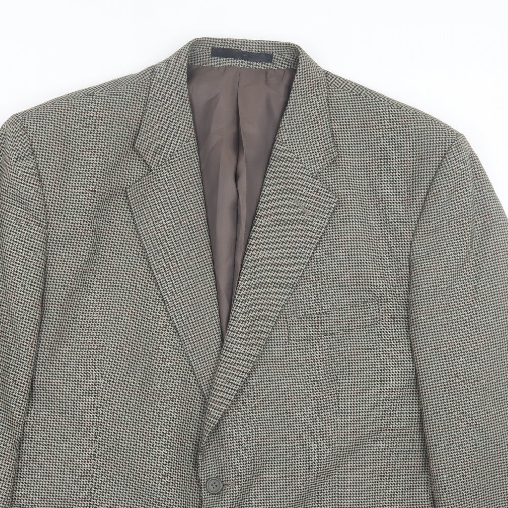 Savatini Mens Green Houndstooth Polyester Jacket Suit Jacket Size 44