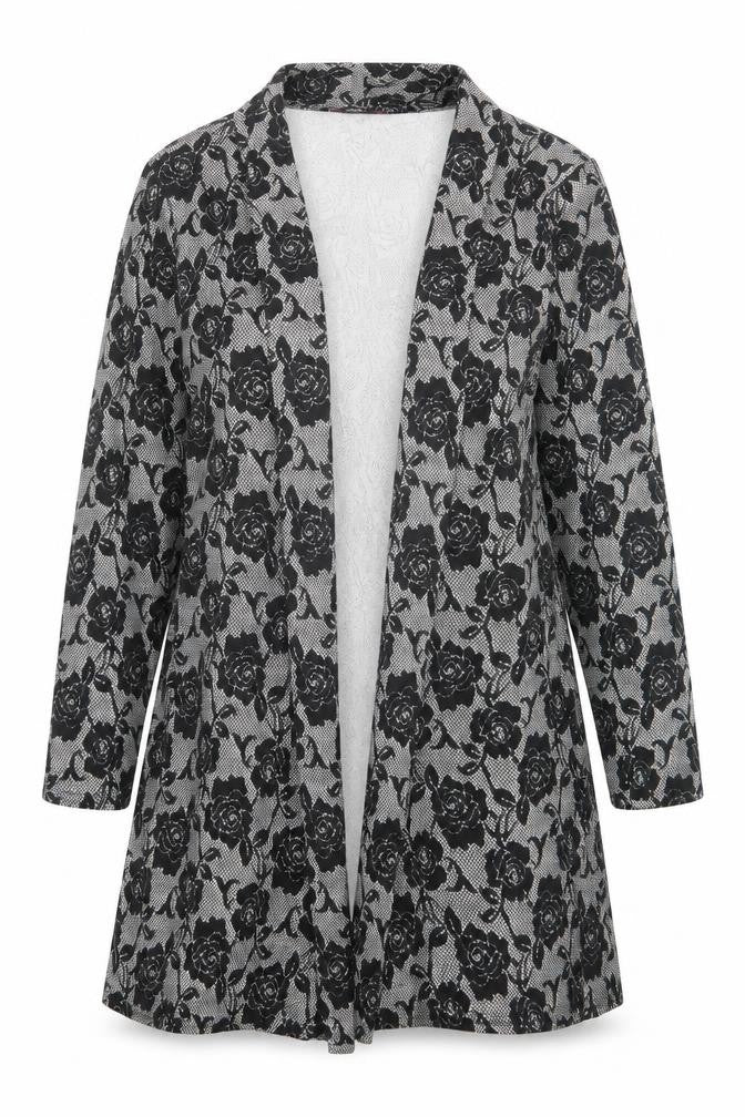 Miss Sassy Womens Black V-Neck Floral Polyester Cardigan Jumper Size XL