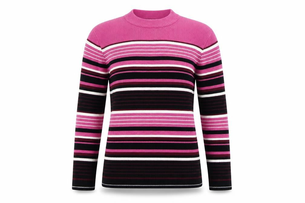 Afibel Womens Pink Mock Neck Striped Acrylic Pullover Jumper Size L